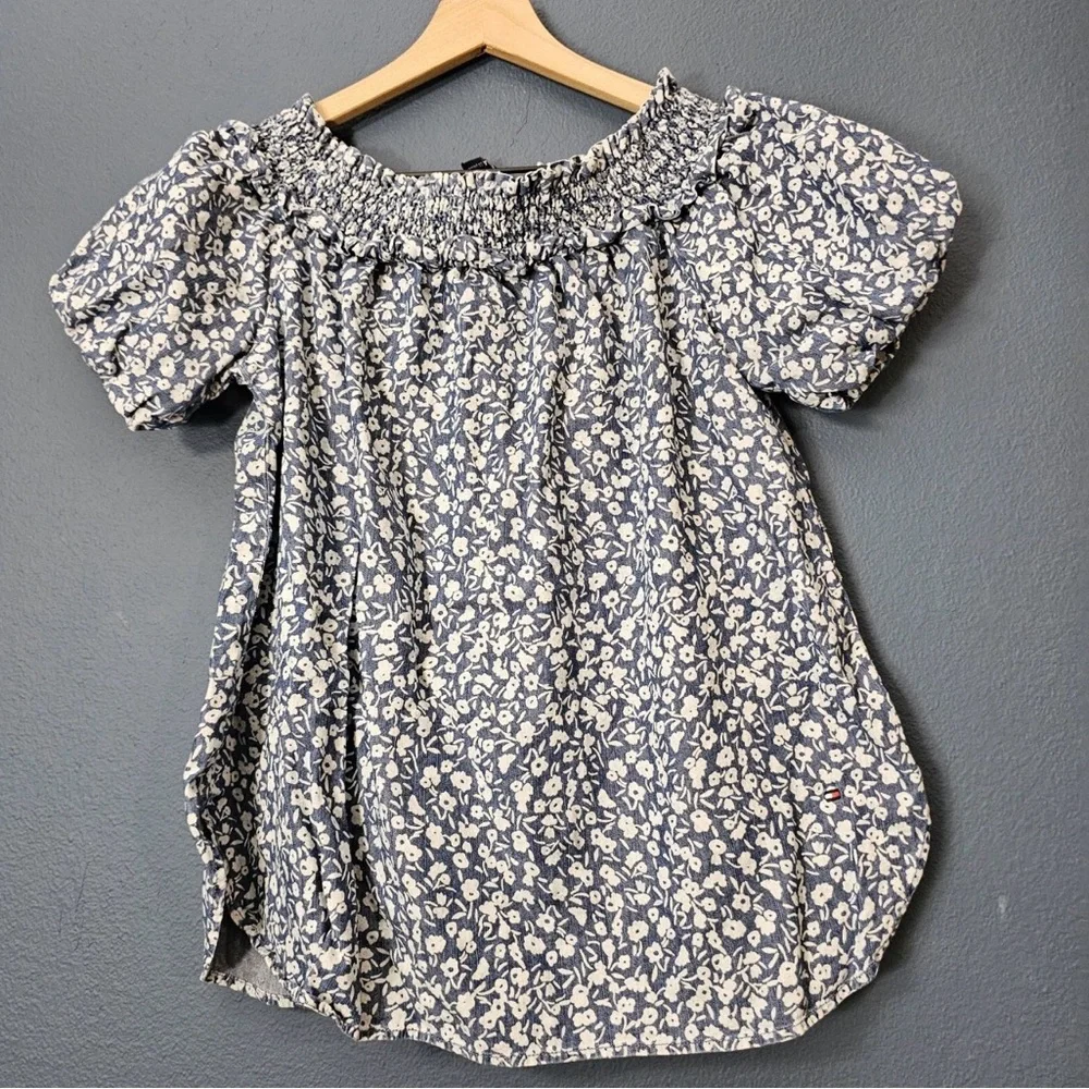 Tommy Hilfiger -‎ Chambray Floral Off Shoulder Top Preppy Classic Style